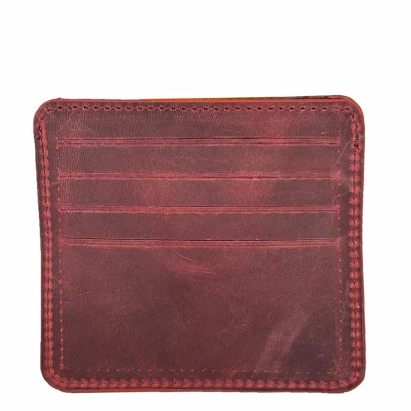 Hakiki Deri 8 Gözlü Kartlık Crazy Bordo ürün görseli 1