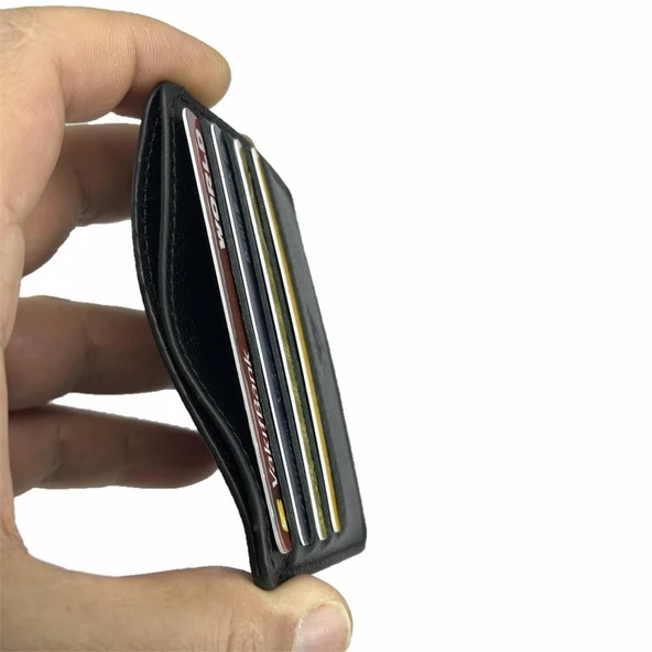 Hakiki Deri 8 Gözlü Kartlık Guti Siyah - Resim 2