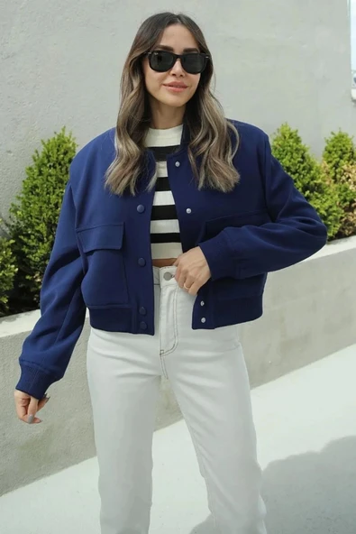 Lacivert Bomber Cepli Ceket - 2