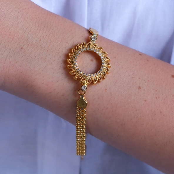 Çeyrek Altın Çerçeve Bileklik Çelik Altın Kaplama Güneş Model BLK-1084 - Resim 2