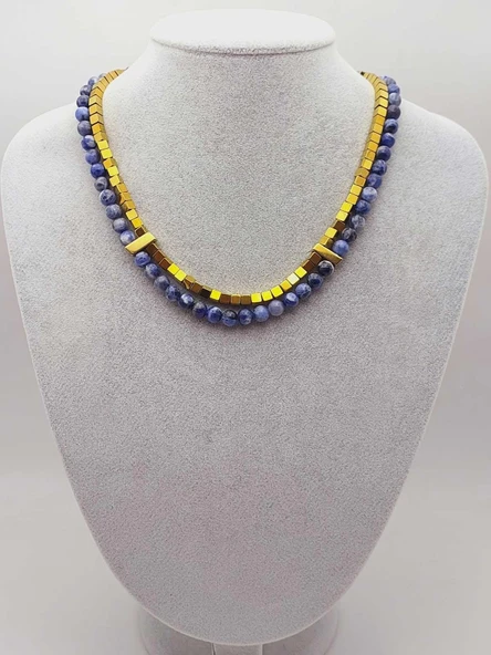 Sodalit & Hematit Taşı 6mm Tasarım Kolye (56108) - Resim 2