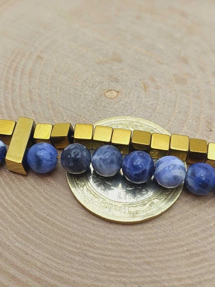 Sodalit & Hematit Taşı 6mm Tasarım Kolye (56108) - Resim 5