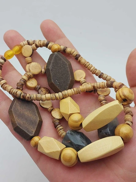 Ahşap & Rutil Kuvars Tasarım Unisex Otantik Kolye (56102)