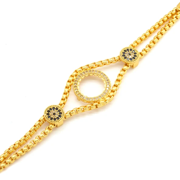 Çeyrek Altın Çerçeve Bileklik Çelik Altın Kaplama Nazar Boncuklu Model BLK-1070 ürün görseli