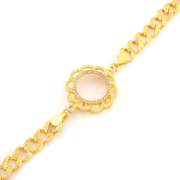 Çeyrek Altın Çerçeve Bileklik Çelik Altın Kaplama Figaro Model BLK-1103 - Resim 3