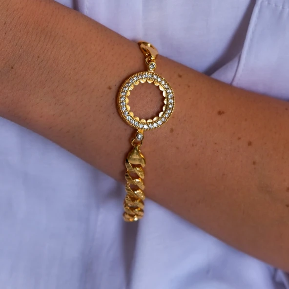 Çeyrek Altın Çerçeve Bileklik Çelik Altın Kaplama Figaro Model BLK-1078 - Resim 2