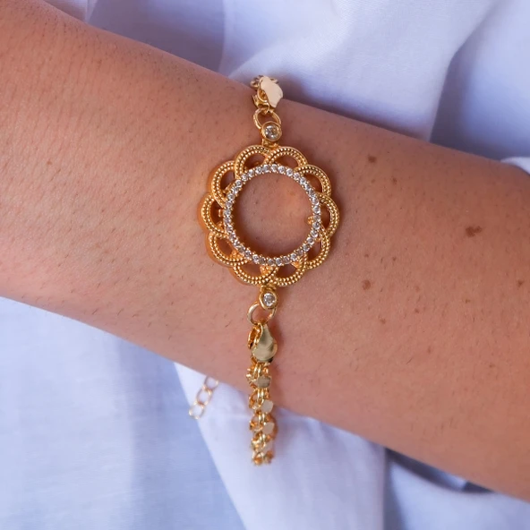 Çeyrek Altın Çerçeve Bileklik Çelik Altın Kaplama Çiçek Arpa Model BLK-1113 - Resim 2