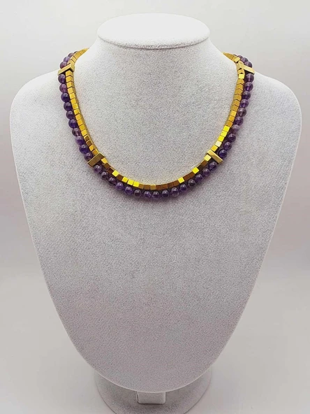 Ametist & Hematit Taşı 6mm Tasarım Kolye (56106) - 2