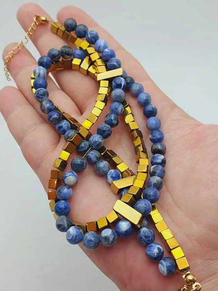 Sodalit & Hematit Taşı 6mm Tasarım Kolye (56108) ürün görseli