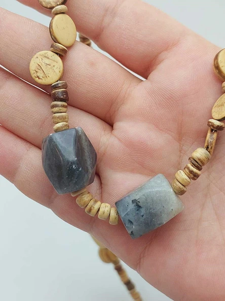 Ahşap & Rutil Kuvars Tasarım Unisex Otantik Kolye (56102) - 6