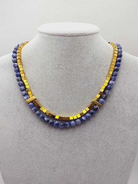 Sodalit & Hematit Taşı 6mm Tasarım Kolye (56108) - Resim 7