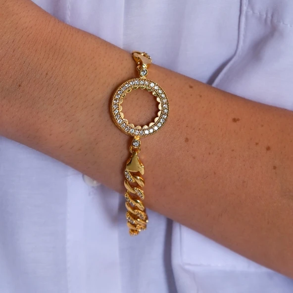 Çeyrek Altın Çerçeve Bileklik Çelik Altın Kaplama Figaro Model BLK-1069 - Resim 3