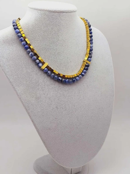 Sodalit & Hematit Taşı 6mm Tasarım Kolye (56108) - Resim 4