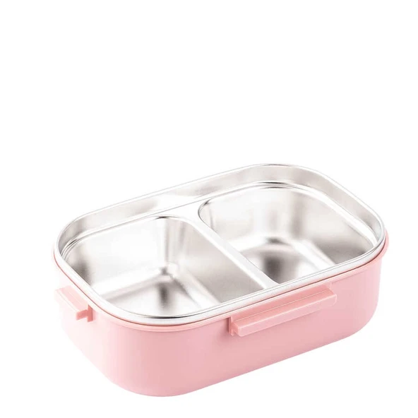 Tantitoni Paslanmaz Çelik 2 Katlı Çatal Ve Kaşıklı Yemek Taşıma Kabı 1.65lt Pembe - Resim 2