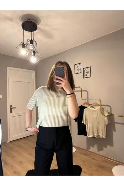 Ajurlu Oversize Triko T-Shirt - 3