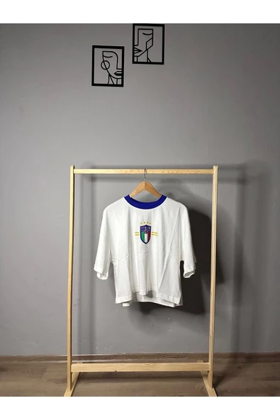 İtalia Baskılı Oversize Beyaz Crop T-shirt