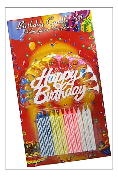 Rengarenk Mumlu Beyaz Happy Birthday Yazılı Doğum Günü Mumu 12 Adet - 2