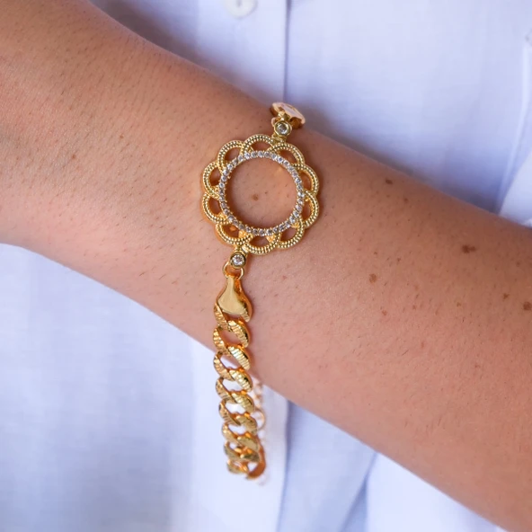 Çeyrek Altın Çerçeve Bileklik Çelik Altın Kaplama Figaro Model BLK-1103 - Resim 2