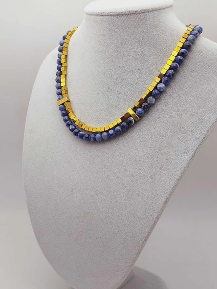 Sodalit & Hematit Taşı 6mm Tasarım Kolye (56108) - Resim 3