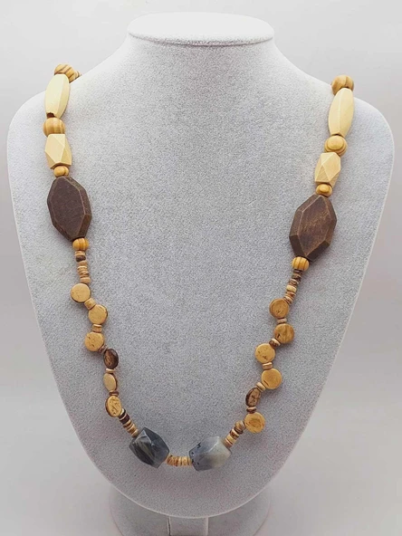 Ahşap & Rutil Kuvars Tasarım Unisex Otantik Kolye (56102) - 2