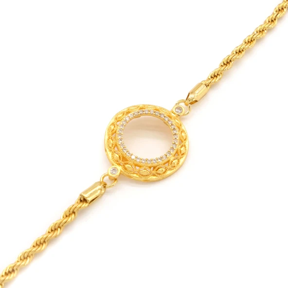 Çeyrek Altın Çerçeve Bileklik Çelik Altın Kaplama İşlemeli Burgu Model BLK-1075 - Resim 3