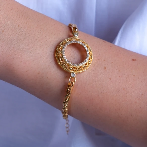 Çeyrek Altın Çerçeve Bileklik Çelik Altın Kaplama İşlemeli Burgu Model BLK-1075 - Resim 2