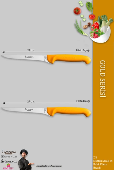 LAZBİSA Gold Serisi Mutfak Fileto Bıçağı Steak Bıçak Et Balık Tavuk Kesme Fileto Bıçağı 2 Li Set ( Mft-020 ) - 2