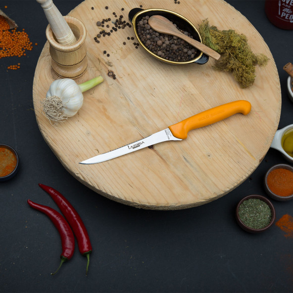 LAZBİSA Mutfak Bıçak Seti Üstü Tırtıklı Fileto Bıçağı Gold Serisi