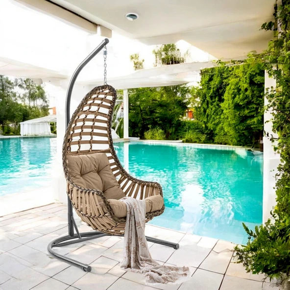 Capri Swing Datça Bahçe Salıncağı | Tek Kişilik | Rattan Salıncak - 4