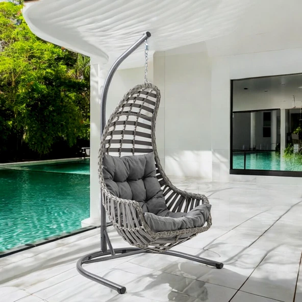 Capri Swing Datça Bahçe Salıncağı | Tek Kişilik | Rattan Salıncak - 11