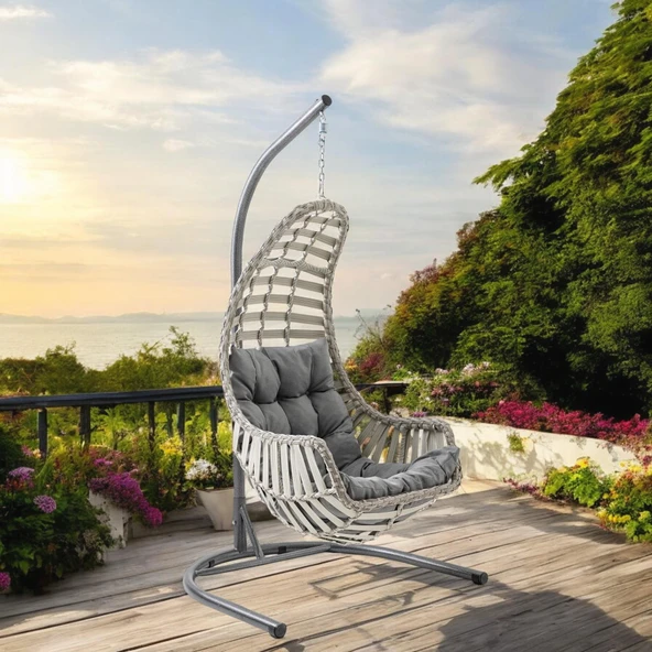 Capri Swing Datça Bahçe Salıncağı | Tek Kişilik | Rattan Salıncak - 8