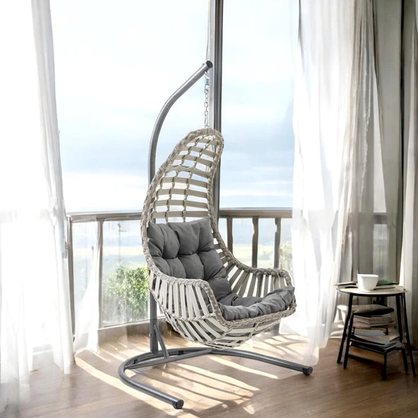 Capri Swing Datça Bahçe Salıncağı | Tek Kişilik | Rattan Salıncak - 9