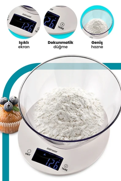 Goldmaster Menekşe Geniş Led Ekranlı Dokunmatik Dijital Hassas 1gr-5kg Mutfak Tartısı Terazisi - 2