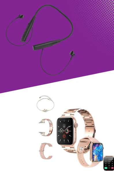 Kablolu Bluetooth Kulaklık ve Kadınlara Özel Bileklik Hediyeli Yeni Nesil Akıllı Saat 3 Kordonlu - 4