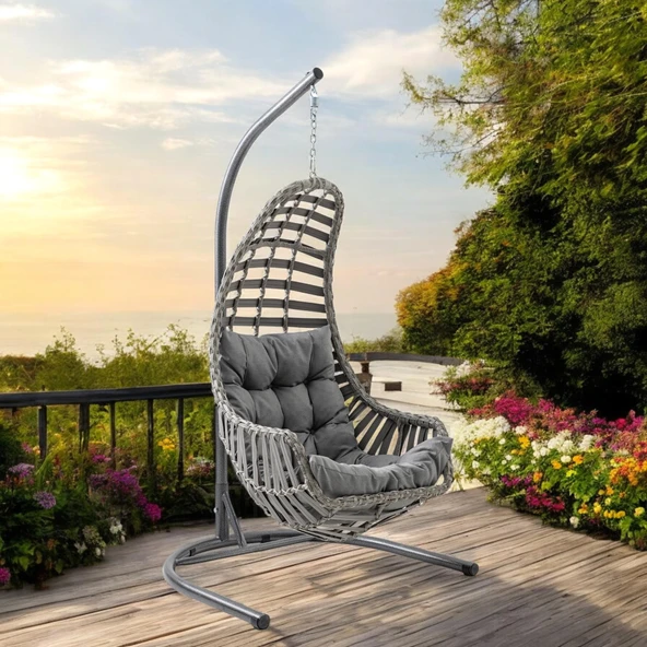 Capri Swing Datça Bahçe Salıncağı | Tek Kişilik | Rattan Salıncak - 12