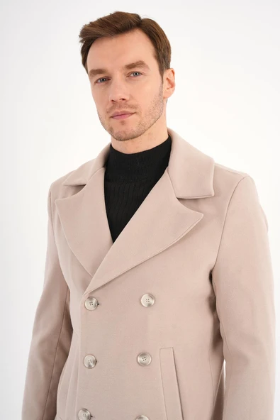 Mattic Bej Kruvaze Erkek Kaban - 5