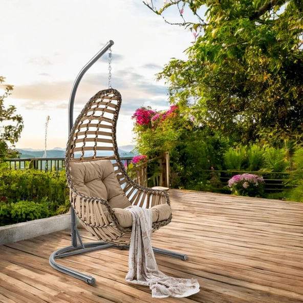 Capri Swing Datça Bahçe Salıncağı | Tek Kişilik | Rattan Salıncak - 4