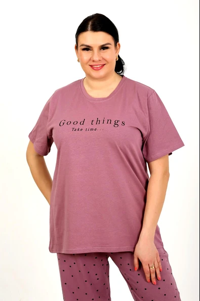 Nisanca %100 Pamuk  Büyük Beden Kısa Kol Kadın Pijama Takımı - Resim 7