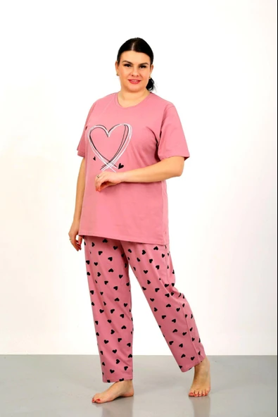 Nisanca %100 Pamuk  Büyük Beden Kısa Kol Kadın Pijama Takımı - Resim 10