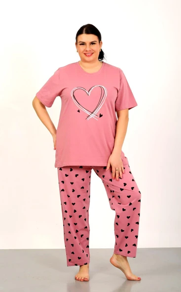 Nisanca %100 Pamuk  Büyük Beden Kısa Kol Kadın Pijama Takımı - Resim 8