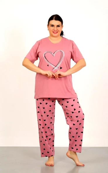Nisanca %100 Pamuk  Büyük Beden Kısa Kol Kadın Pijama Takımı - Resim 9