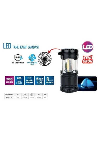 Klaus Ke47720 Fanlı Kamp Lambası 3w 200lumen 3 X Aa Pil(dahil