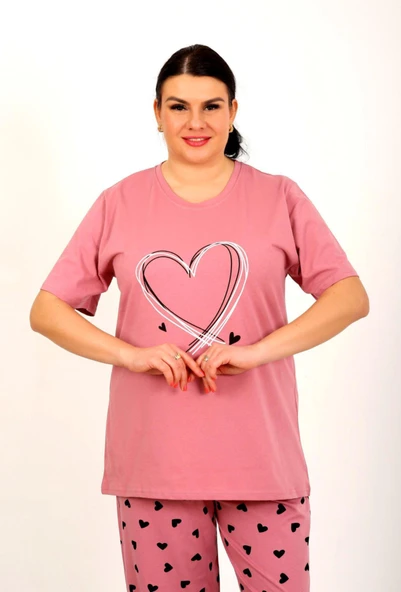 Nisanca %100 Pamuk  Büyük Beden Kısa Kol Kadın Pijama Takımı - Resim 12