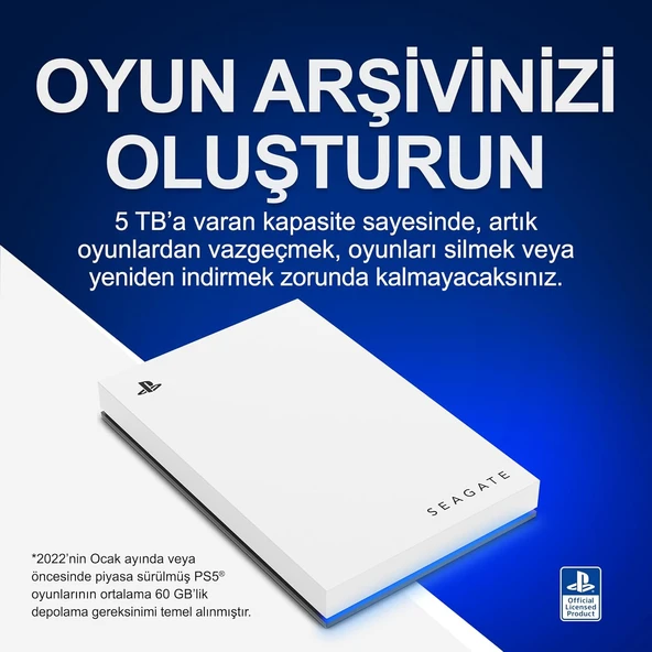 Seagate Game Drive PS4/PS5, 2 TB, Harici SSD - USB 3.0, Resmi Lisanslı, Mavi LED STLV2000201 - 5