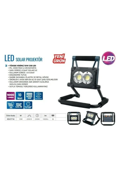Klaus Güneş Panelli Projektör 10w 4000mah 2xcob 10 Ke47718