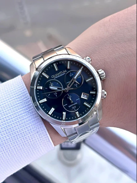 Quantum Sapphire Cam Çelik Kordon İç Kadran Fonksiyonları Aktif 10 Atm Erkek Kol Saati EPWG1159.390 - Resim 2