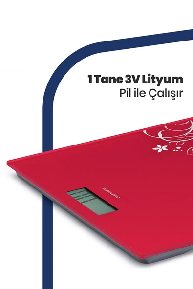 Goldmaster Slimfit Gm-7175R Kırmızı Gold Çiçekli Baskül Tartı - 5