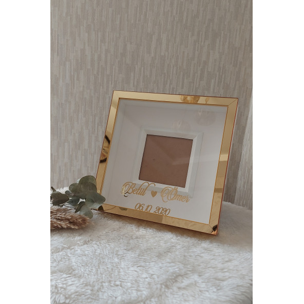 25x25 cm Gold Ayna Anı Çerçevesi-Gül Kutusu-Dekoratif Hatıra Çerçevesi