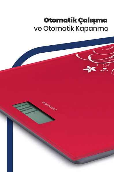 Goldmaster Slimfit Gm-7175R Kırmızı Gold Çiçekli Baskül Tartı - 8