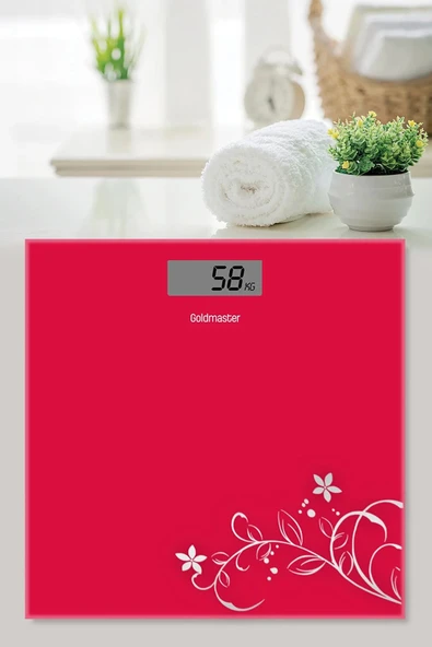 Goldmaster Slimfit Gm-7175R Kırmızı Gold Çiçekli Baskül Tartı - 7